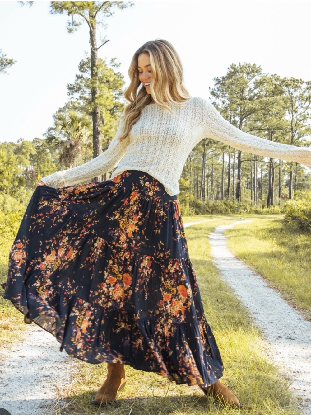NATURAL LIFE Hanna Convertible Floral Tiered Maxi Skirt - Picture 3 of 3